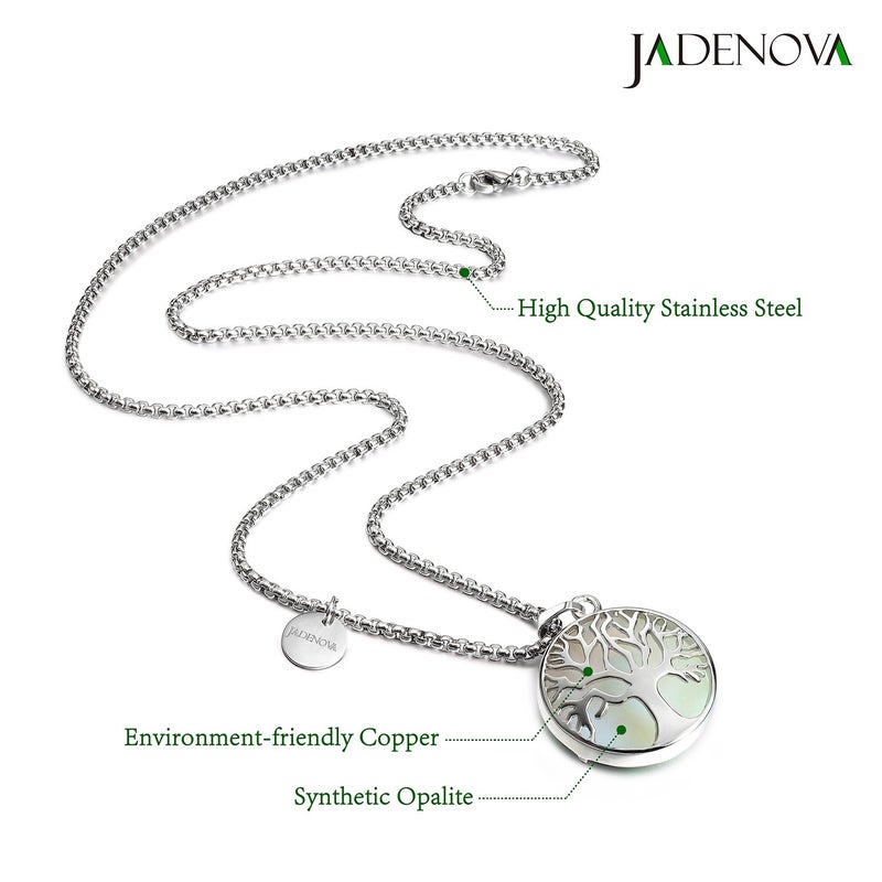 JADENOVA Family Tree Necklace Tree of Life Synthetic Opal Gemstone Crystal Pendant Necklace 24 Inches Stainless Steel Chain - Image 2
